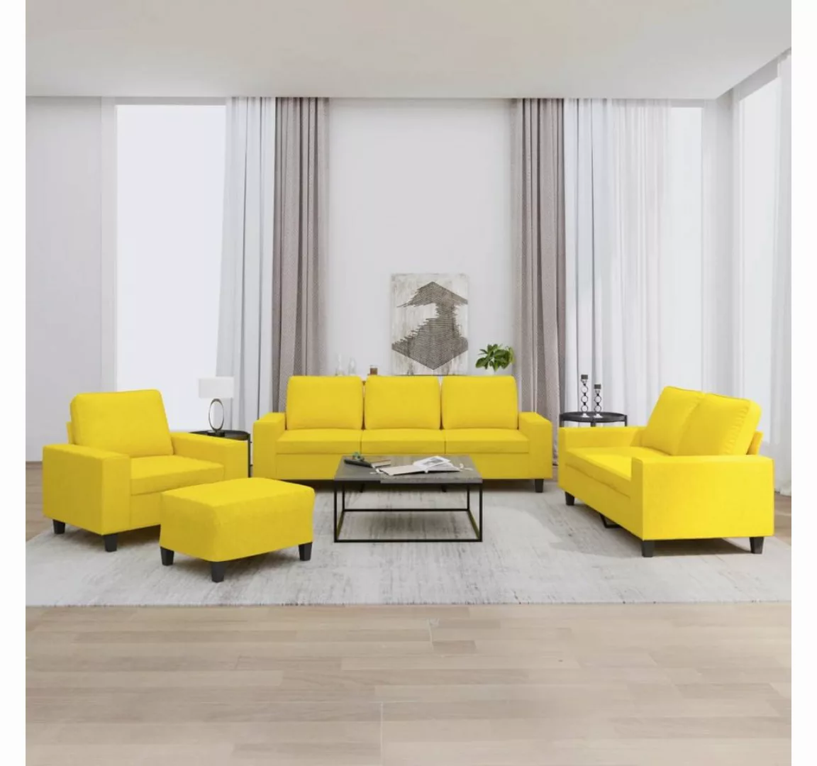 vidaXL Sofa Sofagarnitur Set mit Kissen Stoff, 4-tlg., Gelb günstig online kaufen