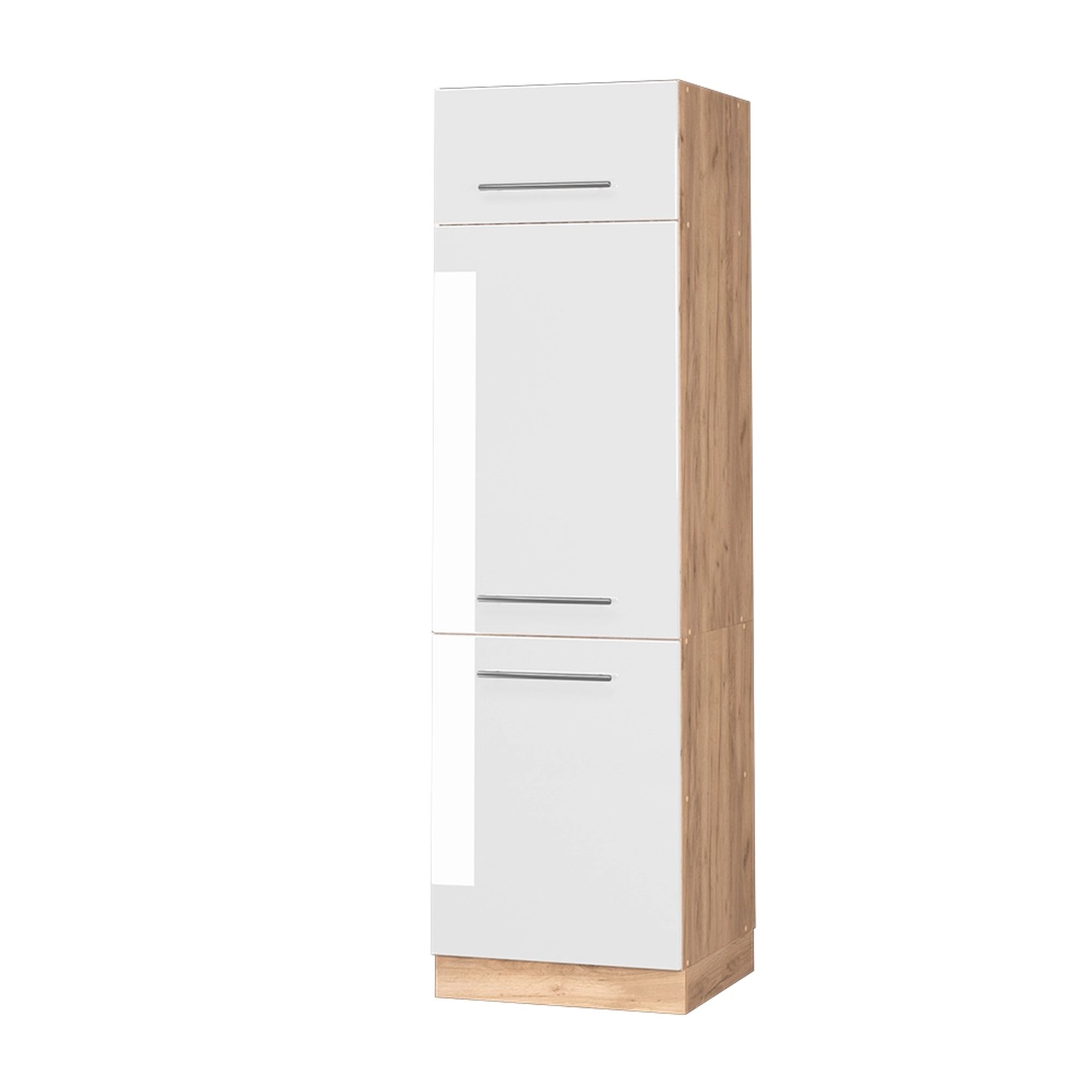Vicco Kühlumbauschrank Fame-Line Weiß Hochglanz/Goldkraft Eiche 60 cm günstig online kaufen