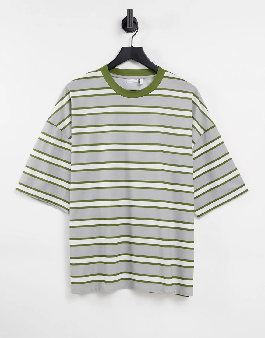 ASOS DESIGN – Oversize-T-Shirt in Grün und Weiß mit Streifen günstig online kaufen