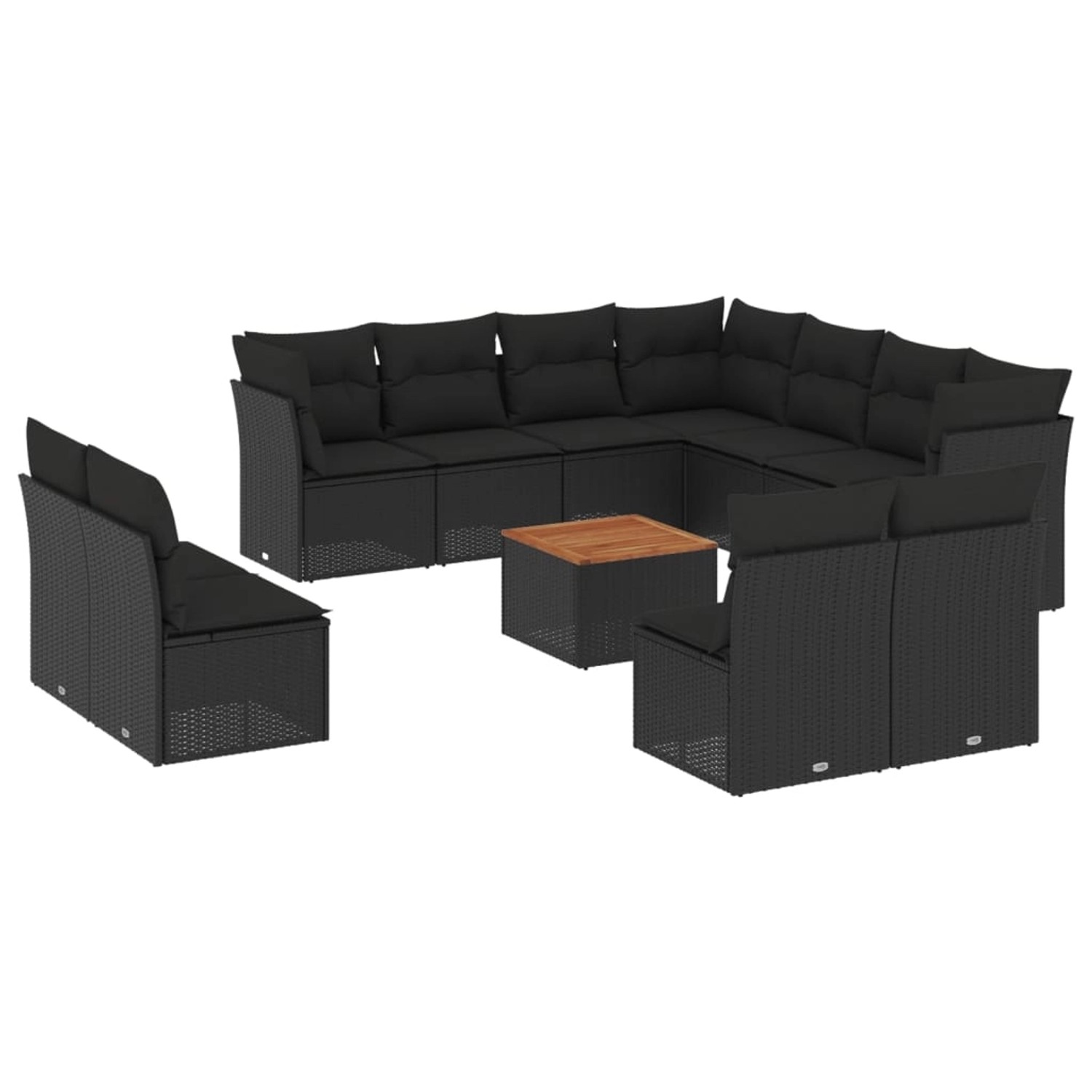 vidaXL 12-Tlg Garten-Sofagarnitur mit Kissen Schwarz Poly Rattan 3256034 günstig online kaufen