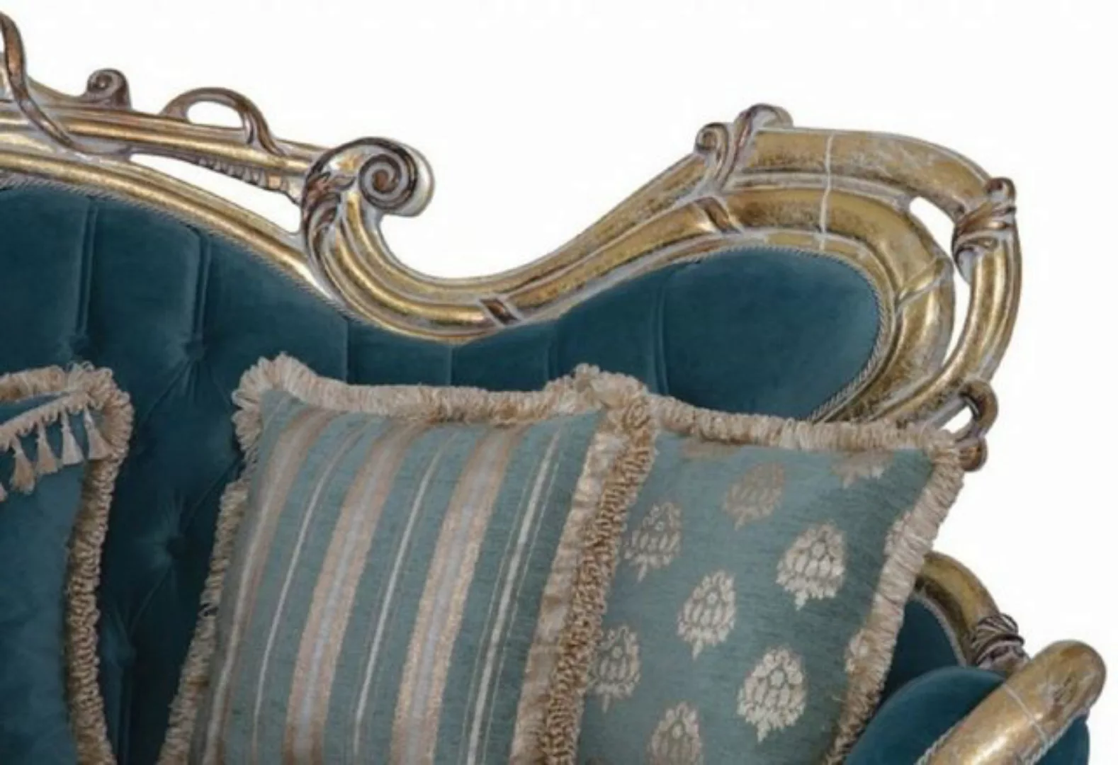 Casa Padrino Sofa Luxus Barock Sofa Blau / Gold - Handgefertigtes Barocksti günstig online kaufen