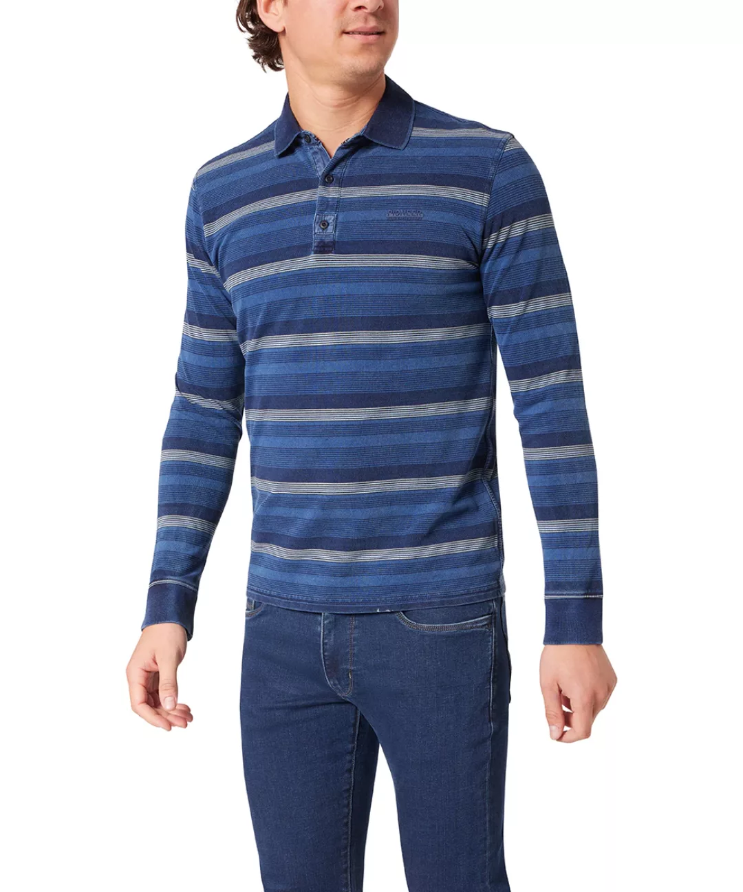 Pioneer Authentic Jeans Langarm-Poloshirt mit Streifenmuster günstig online kaufen