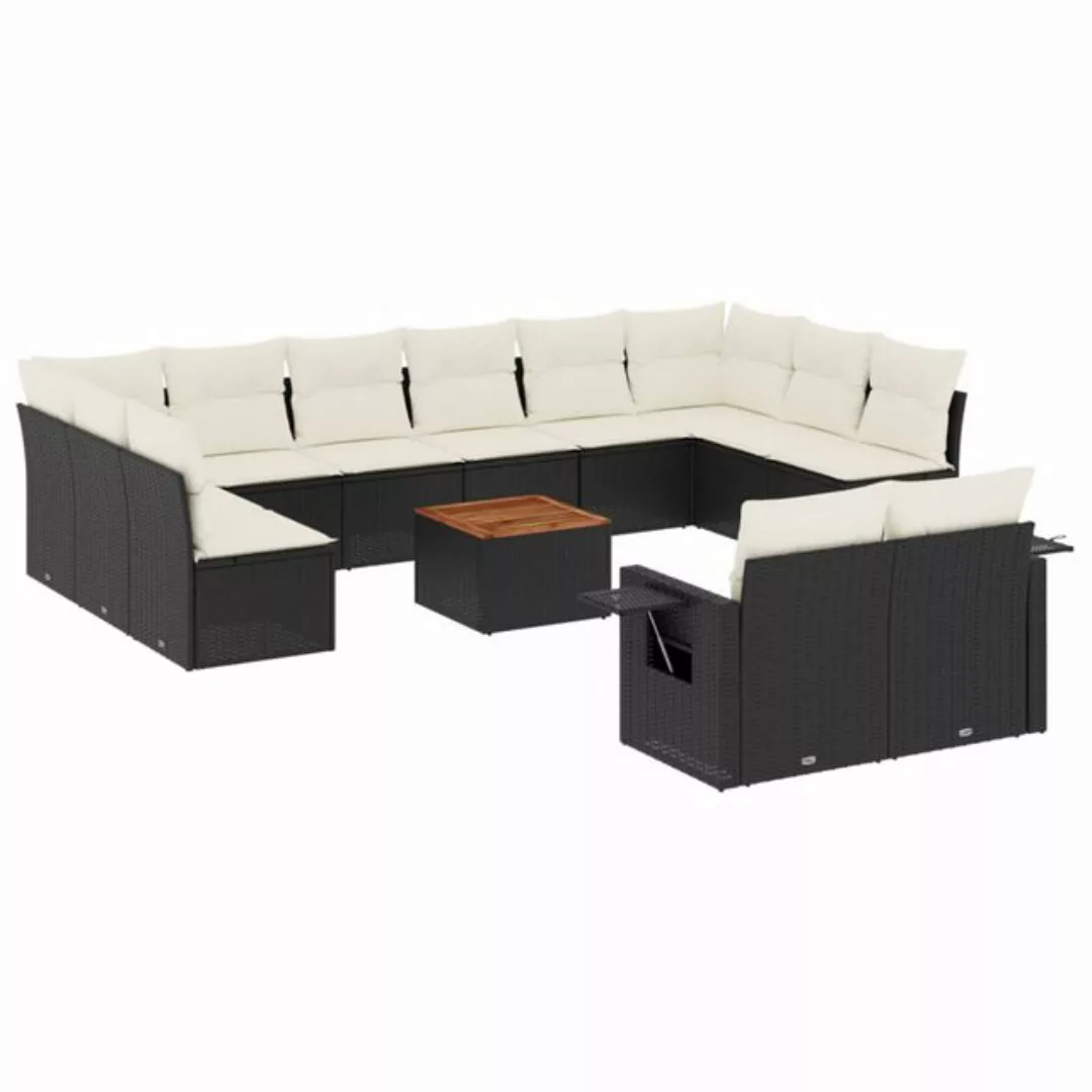 vidaXL Sofaelement 13-tlg. Garten-Sofagarnitur mit Kissen Schwarz Poly Ratt günstig online kaufen