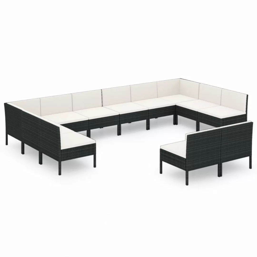 12-tlg. Garten-lounge-set Mit Auflagen Poly Rattan Schwarz günstig online kaufen