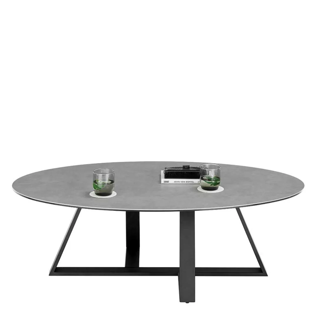 Wohnzimmer Tisch oval aus Keramik Sicherheitsglas und Metall günstig online kaufen