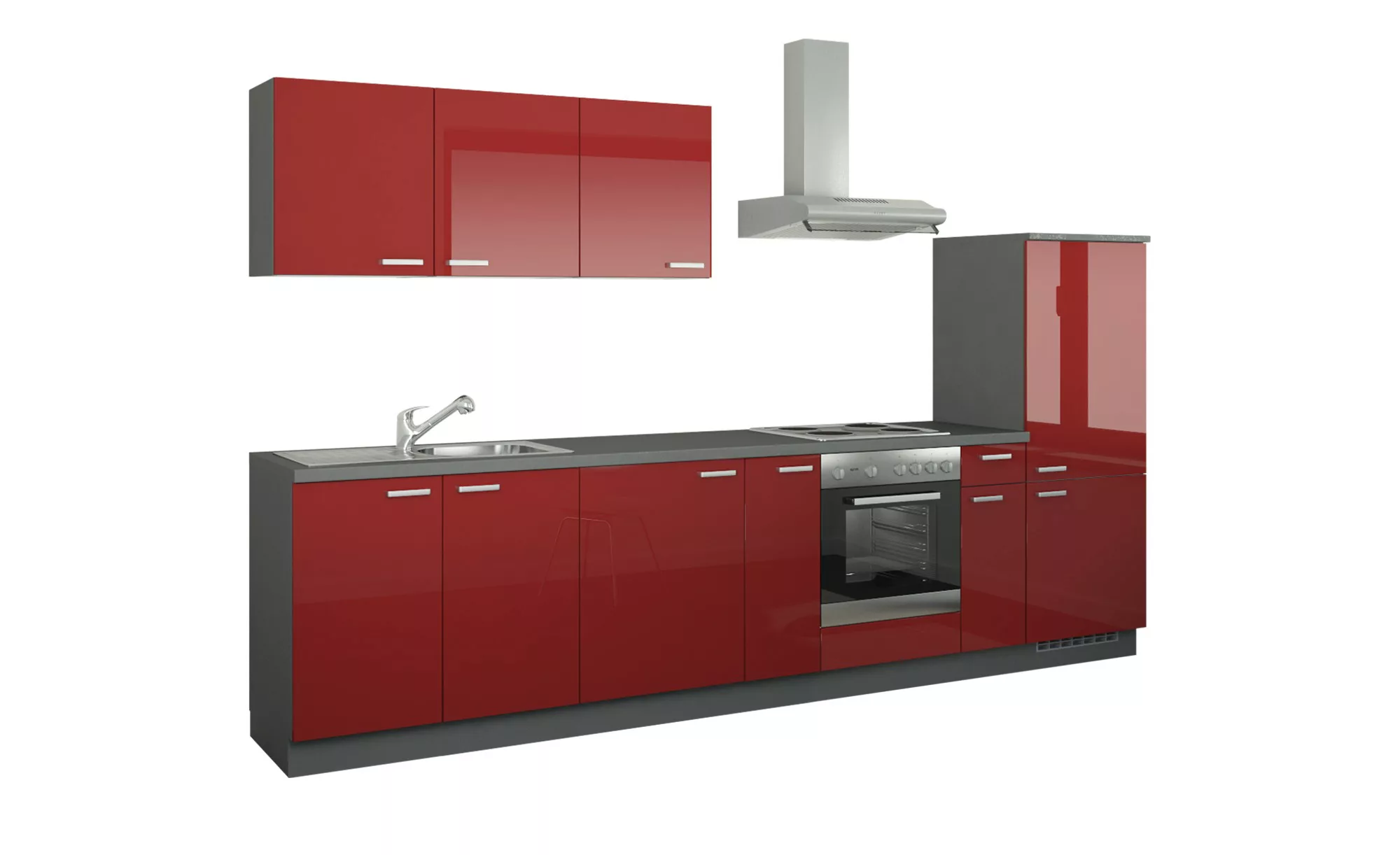 Küchenzeile mit Elektrogeräten - rot - 330 cm - Küchen > Küchenblöcke mit E günstig online kaufen