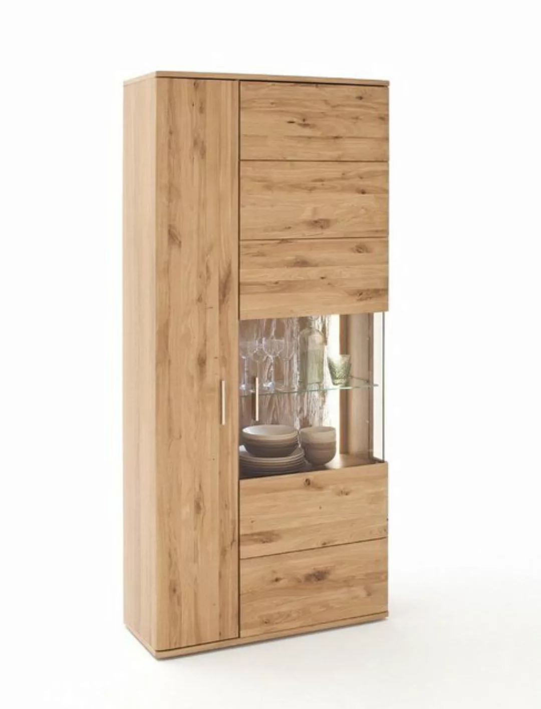 expendio Vitrine Samir 6 Asteiche Bianco teilmassiv 90x208x37 cm Beleuchtun günstig online kaufen