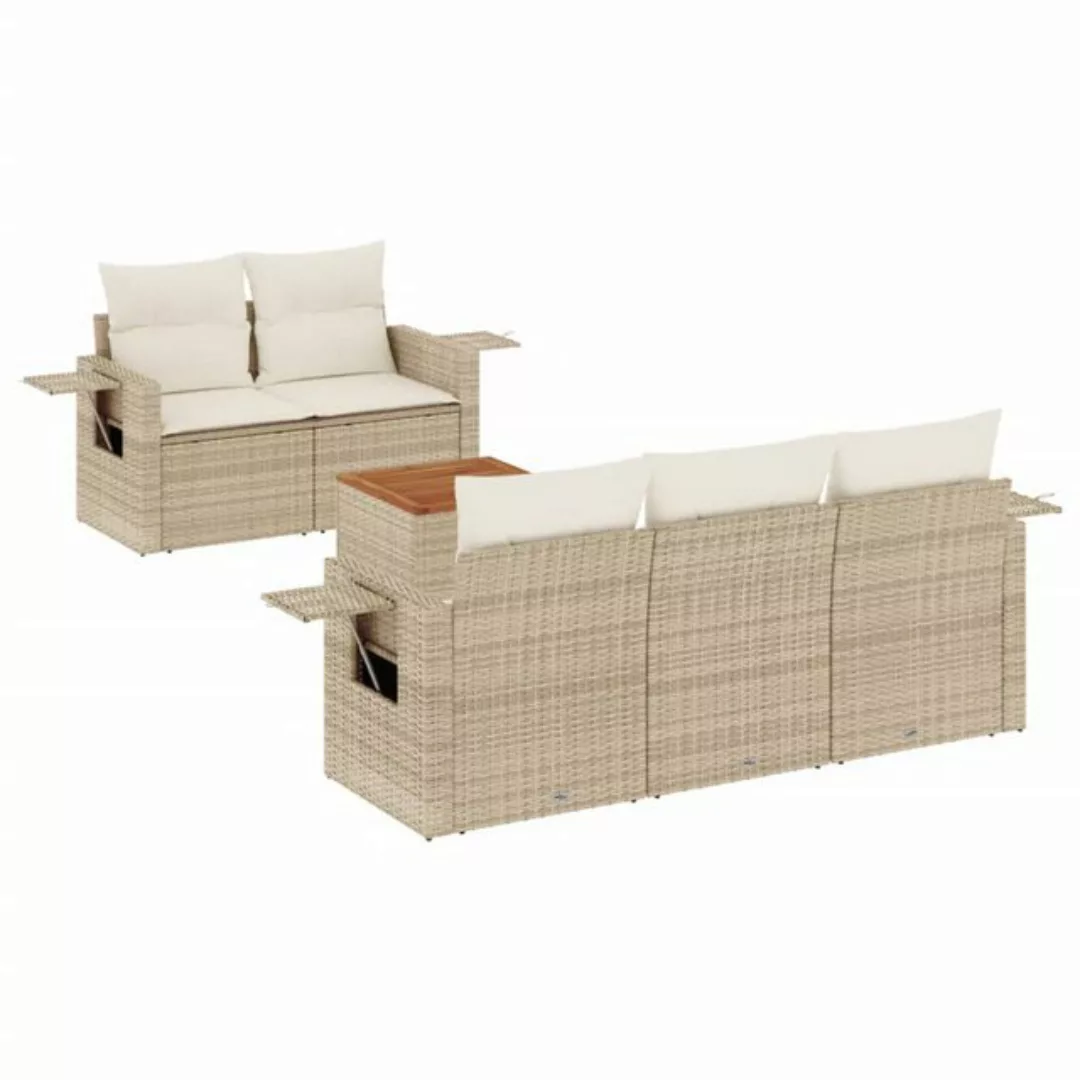 vidaXL Sofaelement 6-tlg. Garten-Sofagarnitur mit Kissen Beige Poly Rattan günstig online kaufen