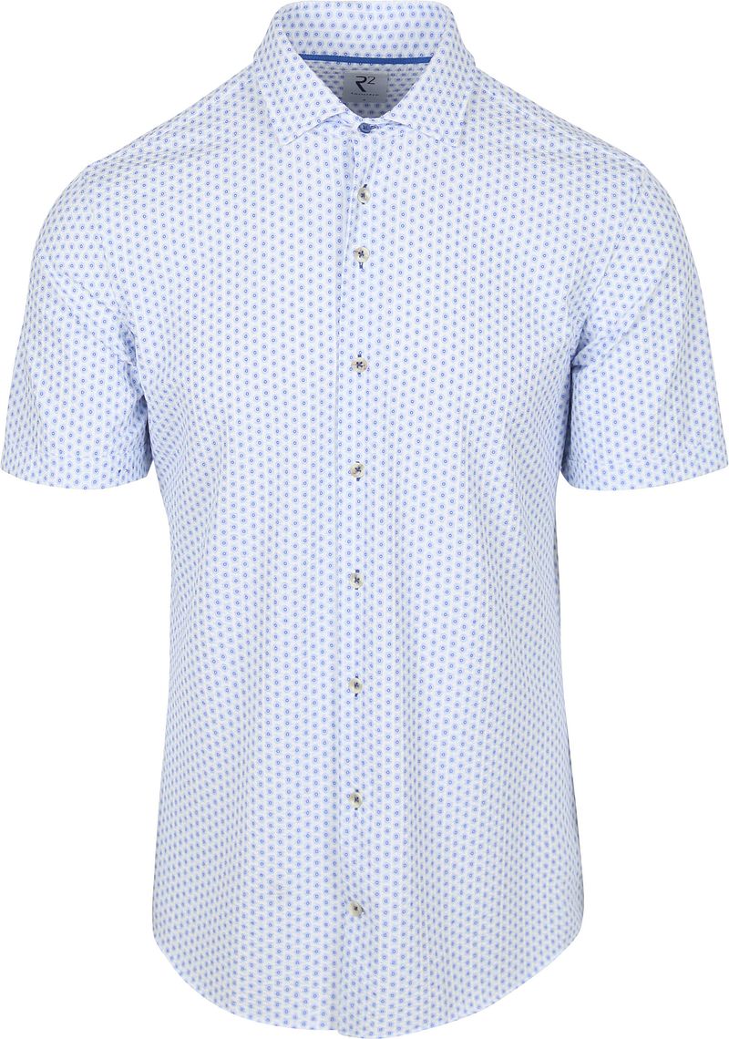R2 Hemd Shortsleeve Seersucker Blau  - Größe XXL günstig online kaufen