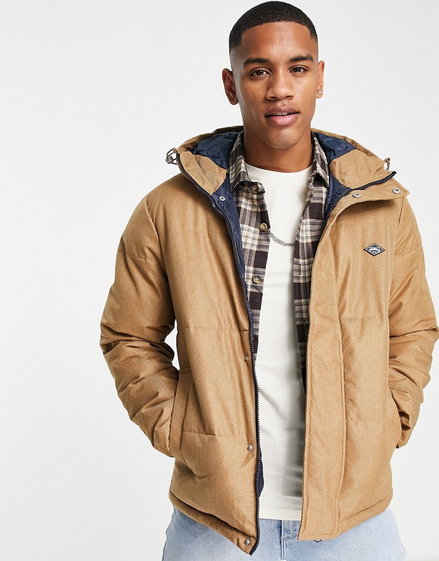 Jack & Jones – Originals – Wattierte Jacke mit Kapuze in Hellbraun günstig online kaufen