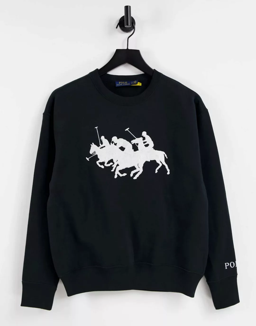 Polo Ralph Lauren – Pullover in Schwarz mit Polospielergruppenmotiv günstig online kaufen