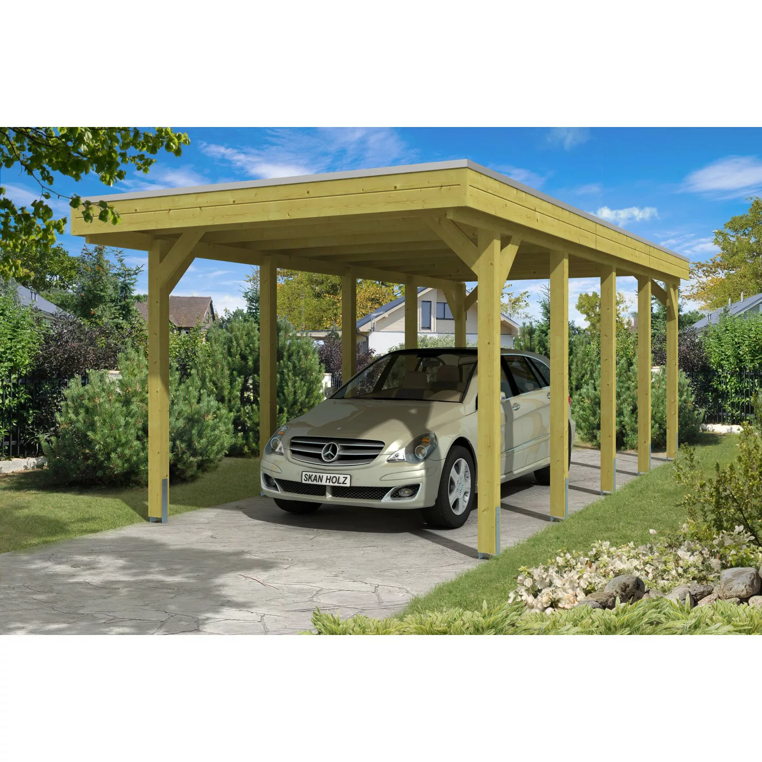 Skan Holz Flachdach-Einzelcarport Friesland 314 cm x 708 cm günstig online kaufen