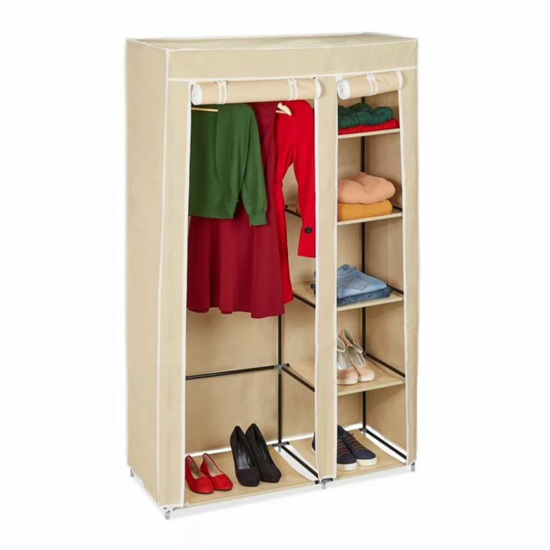 relaxdays Kleiderschrank Großer Stoffschrank mit Kleiderstange Beige günstig online kaufen