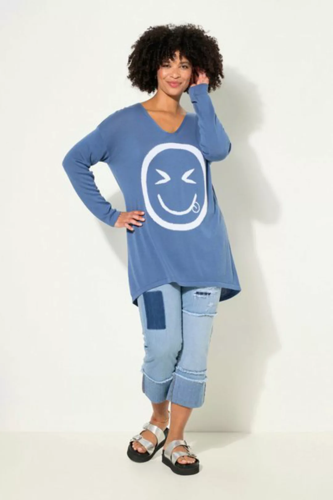 Angel of Style Strickpullover Pullover oversized Smiley V-Ausschnitt Langar günstig online kaufen