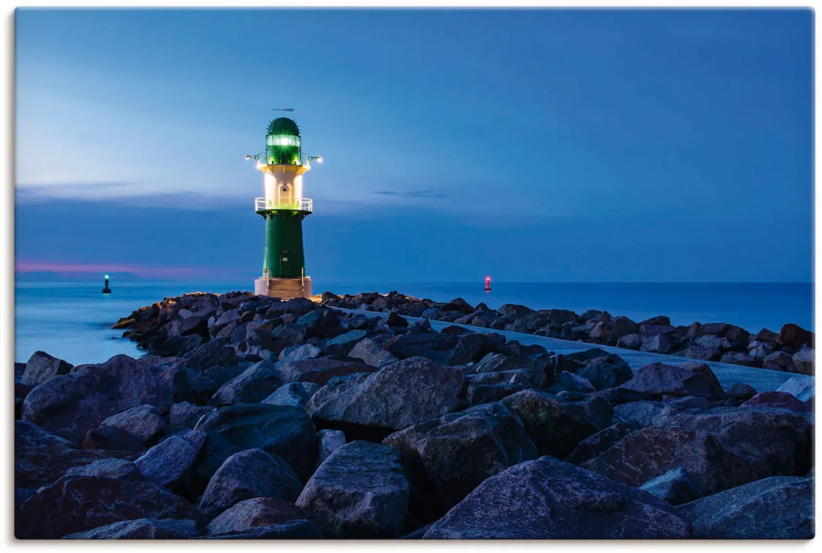 Artland Leinwandbild "Mole bei Nacht in Warnemünde", Küste, (1 St.), auf Ke günstig online kaufen