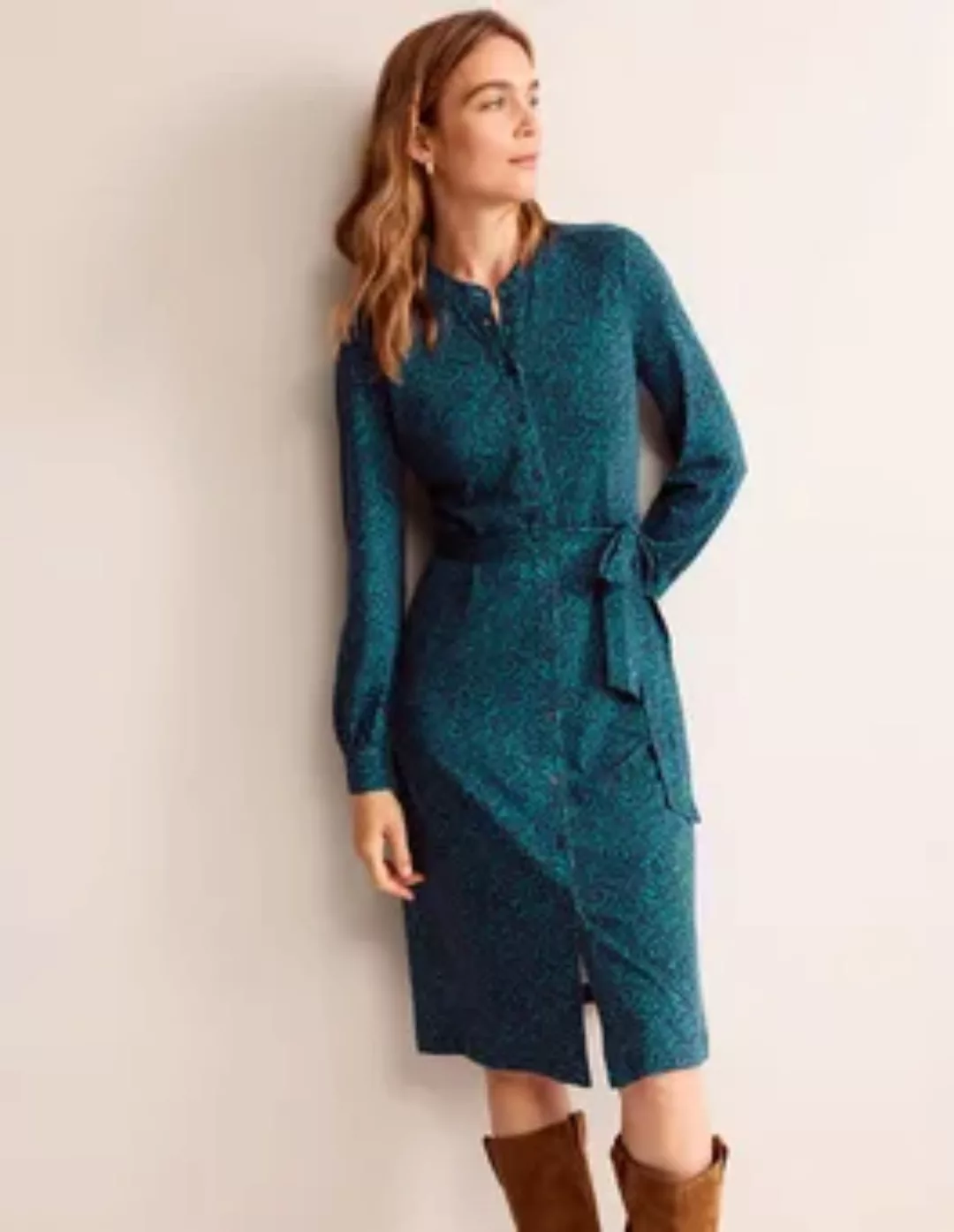 Julia Hemdblusenkleid aus Jersey Damen Boden, Blaugrün, Apfelzweig günstig online kaufen