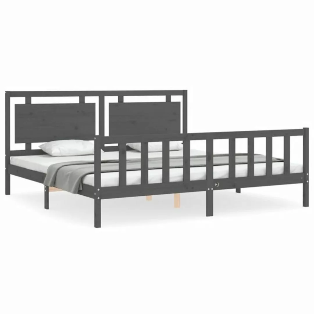 vidaXL Bett Massivholzbett mit Kopfteil Grau 200x200 cm günstig online kaufen