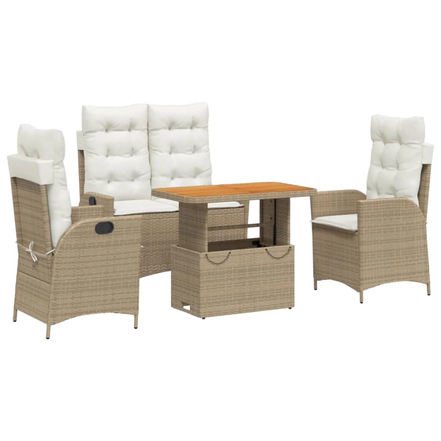 vidaXL 4-Tlg Garten-Essgruppe mit Kissen Beige Poly Rattan 3277479 günstig online kaufen