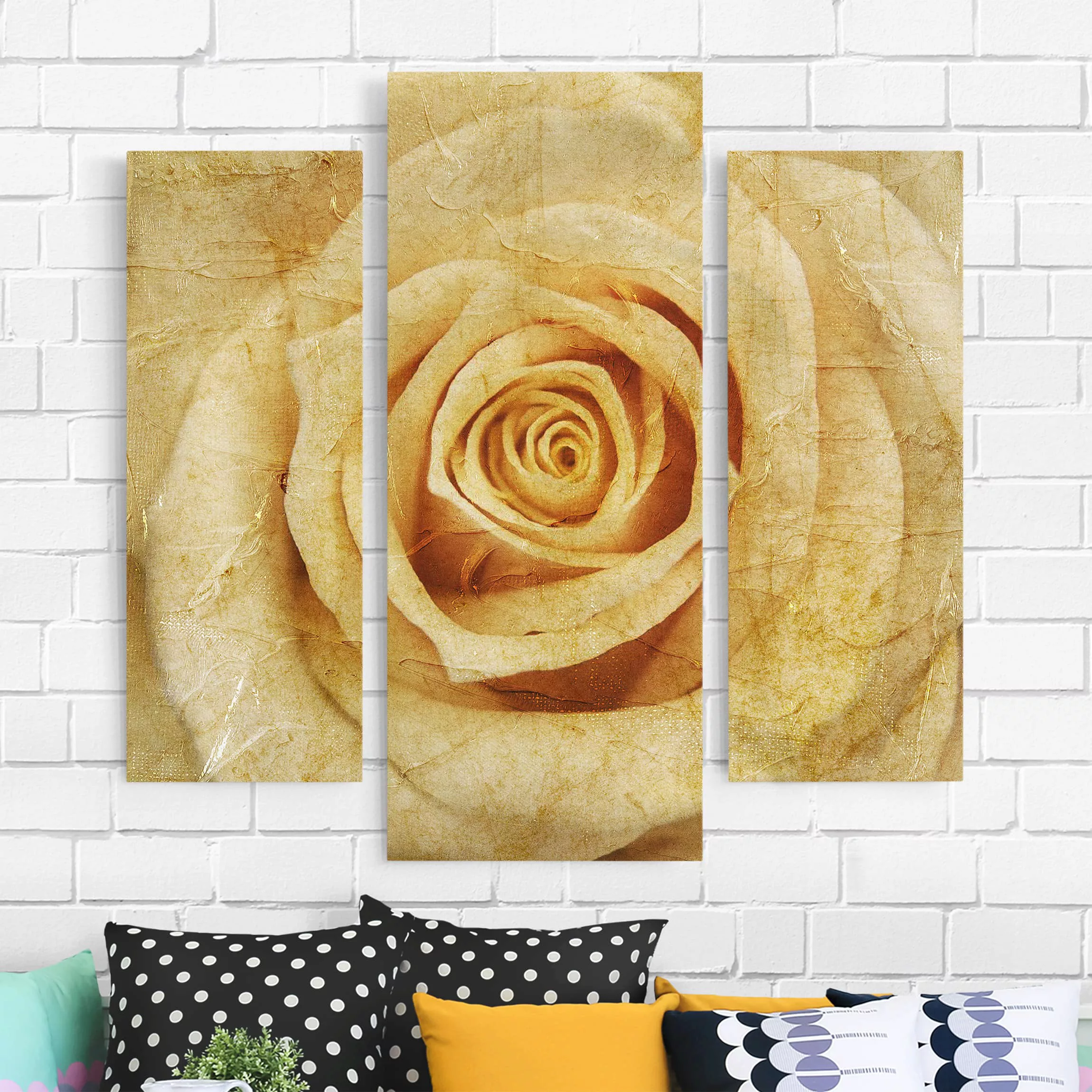 3-teiliges Leinwandbild Blumen - Querformat Vintage Rose günstig online kaufen