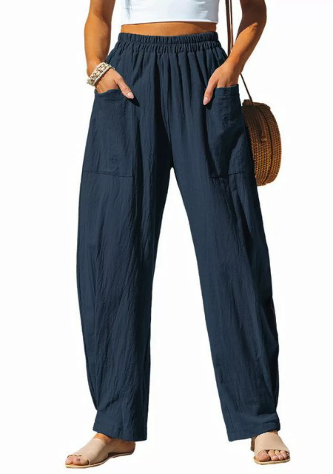 Cupshe Webhose Marineblaue Tapered Pants mit Hoher Taille Reine Baumwolle, günstig online kaufen