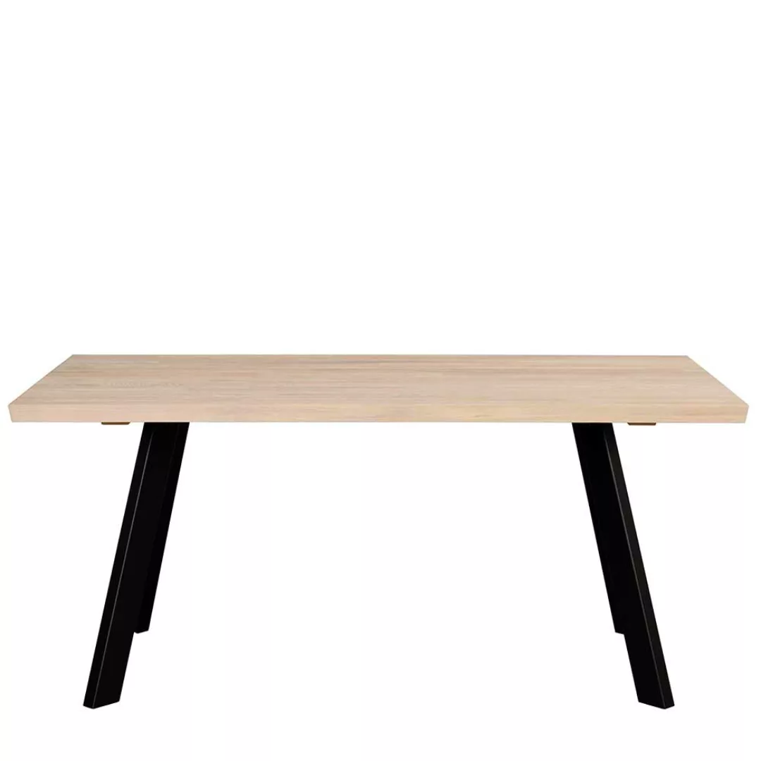 Esszimmer Tisch in Holz White Wash und Schwarz Industry Stil günstig online kaufen