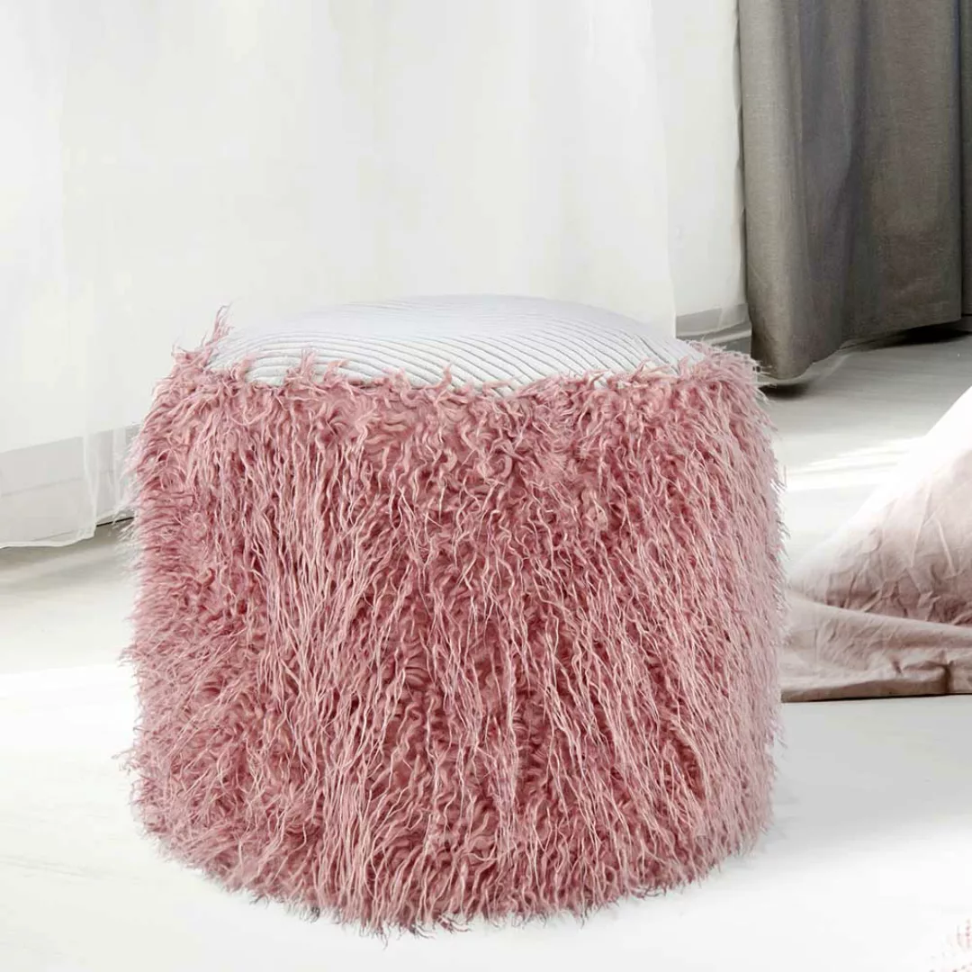 Sitzpouf in Rosa und Grau Kunstfell und Cordstoff günstig online kaufen