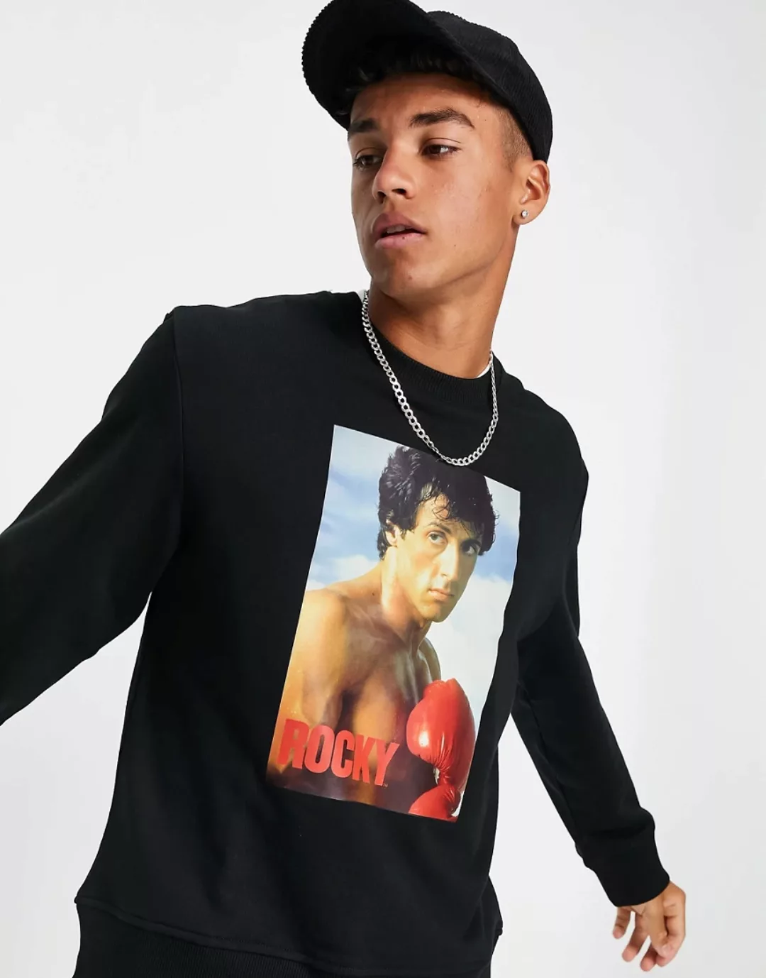 Topman – Sweatshirt in Schwarz mit Rocky-Grafikprint günstig online kaufen