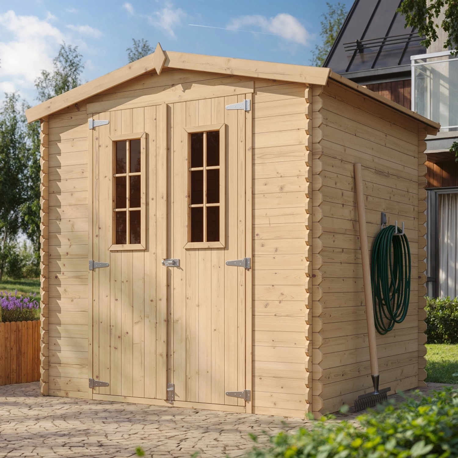 Timbela Holz-Gartenhaus M343C+M343G 3,53 m² mit kleinen Fenstern und Boden günstig online kaufen