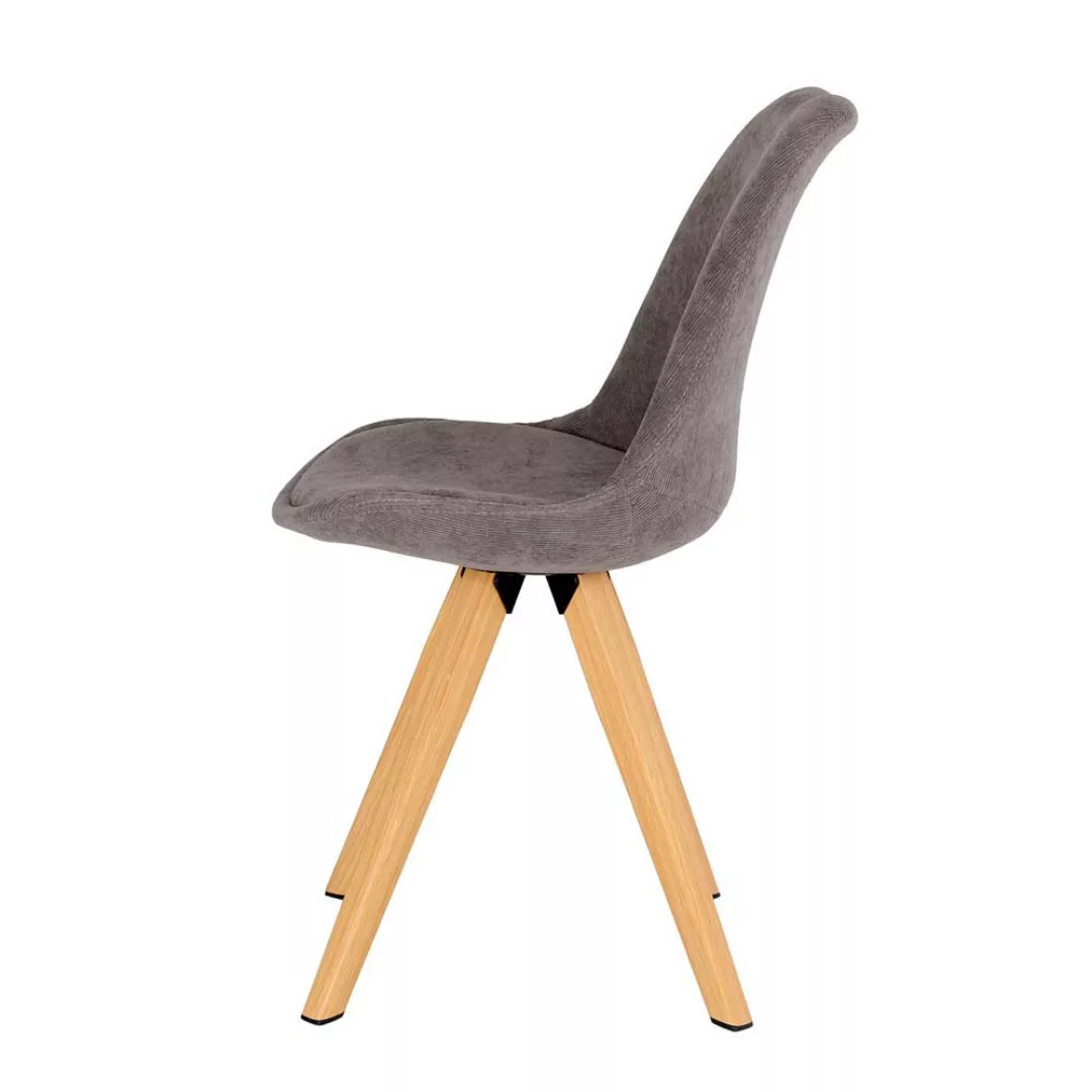 Esstisch Stühle in Eichefarben Grau Cordstoff (2er Set) günstig online kaufen