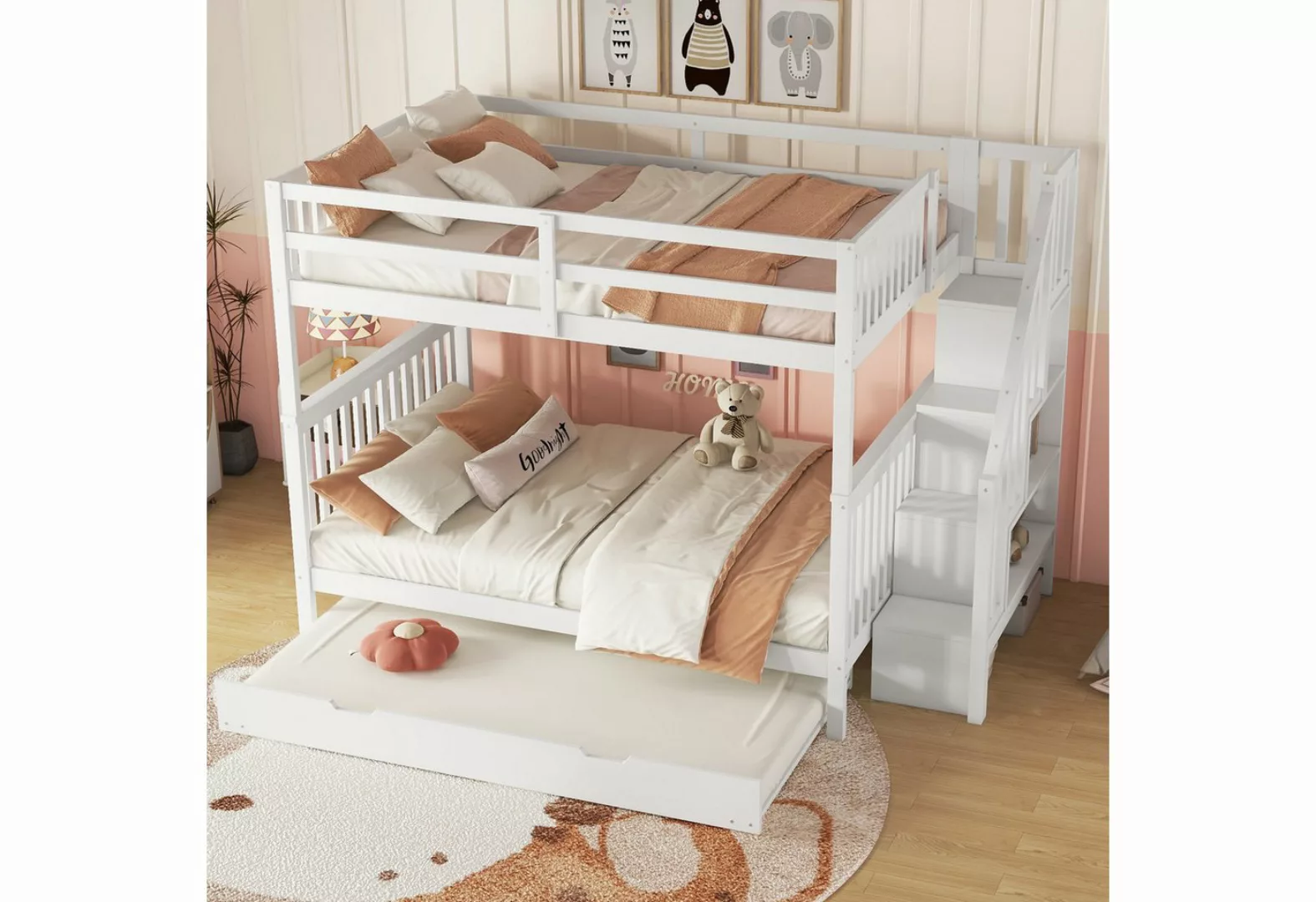 Gotagee Kinderbett Modern Etagenbett Treppenregal ausgestattet mit Rollbett günstig online kaufen