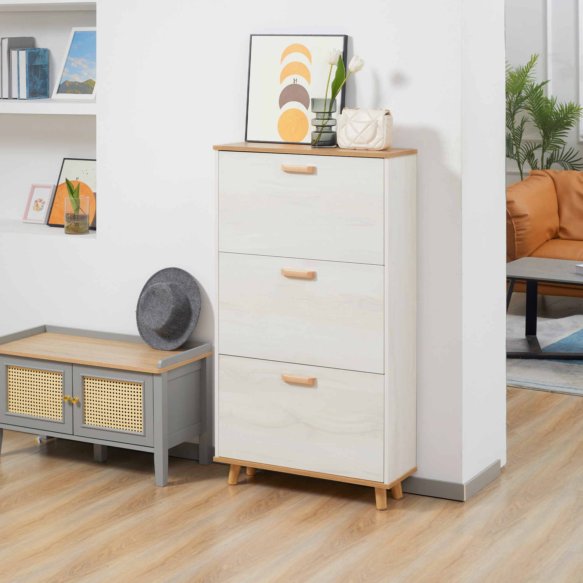 HOMCOM Mobile Schuhkipper aus Spanplatte mit 3 Schubladen und 2 verstellbar günstig online kaufen