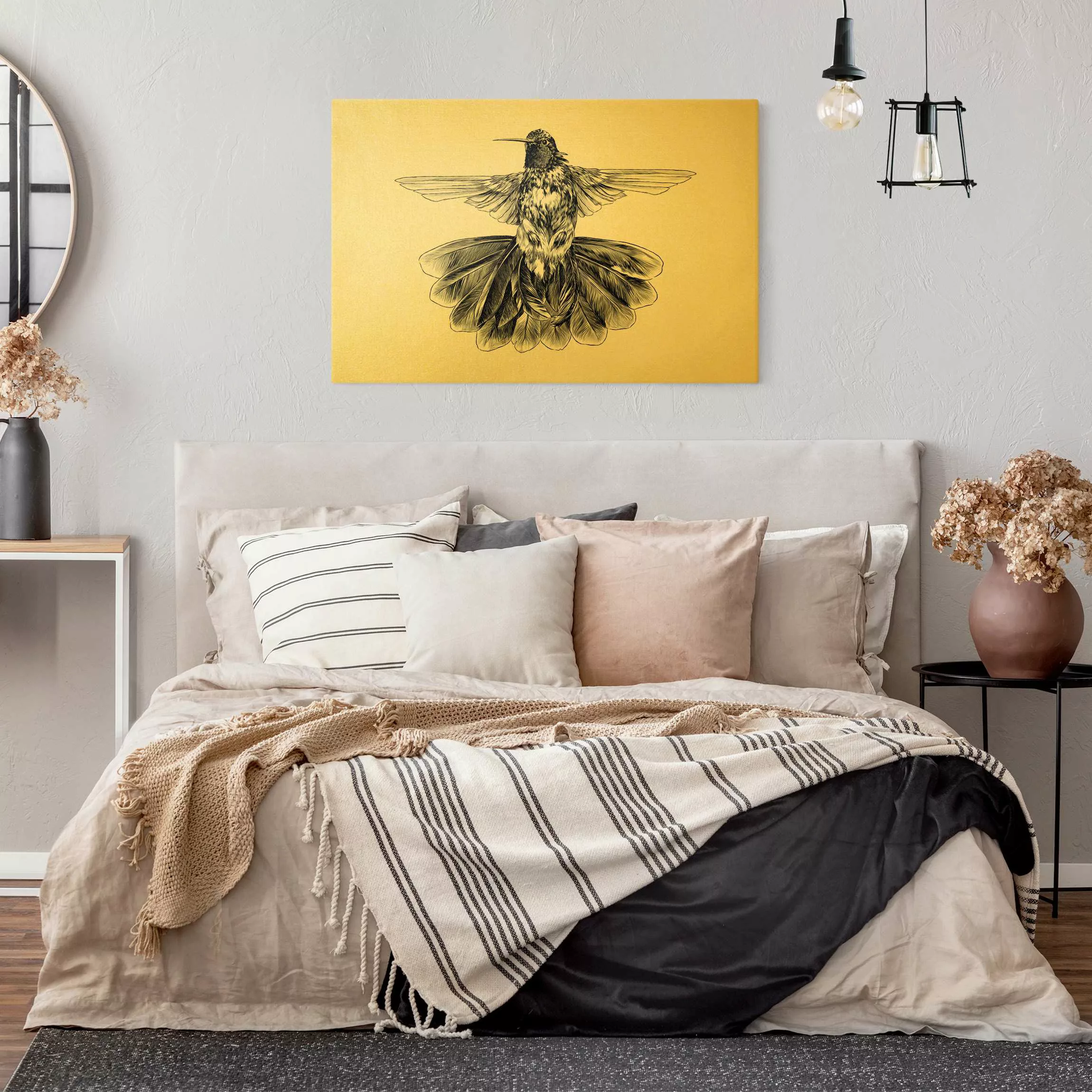 Leinwandbild Illustration fliegender Kolibri Schwarz günstig online kaufen