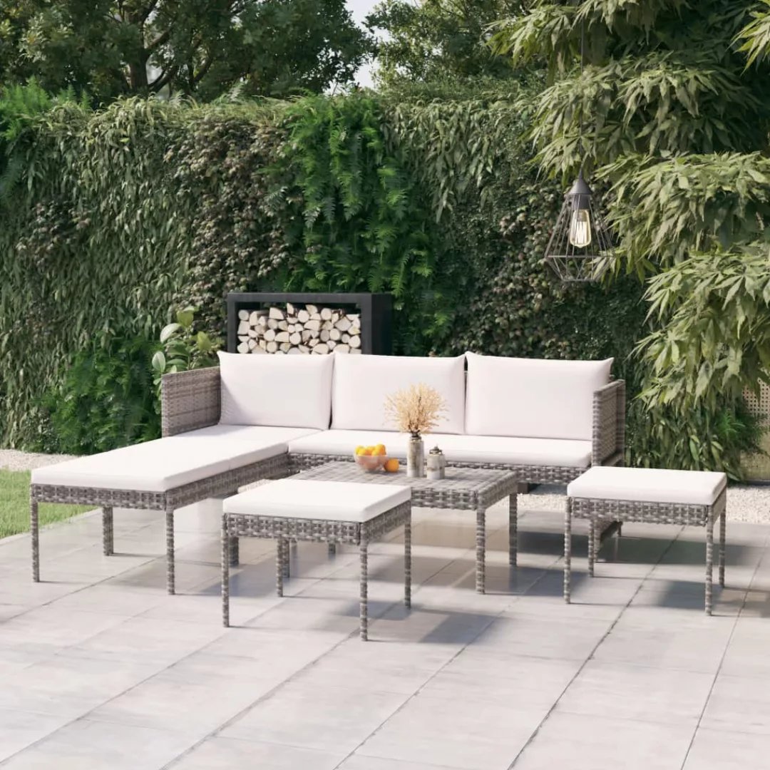 Vidaxl 6-tlg. Garten-lounge-set Mit Kissen Poly Rattan Grau günstig online kaufen