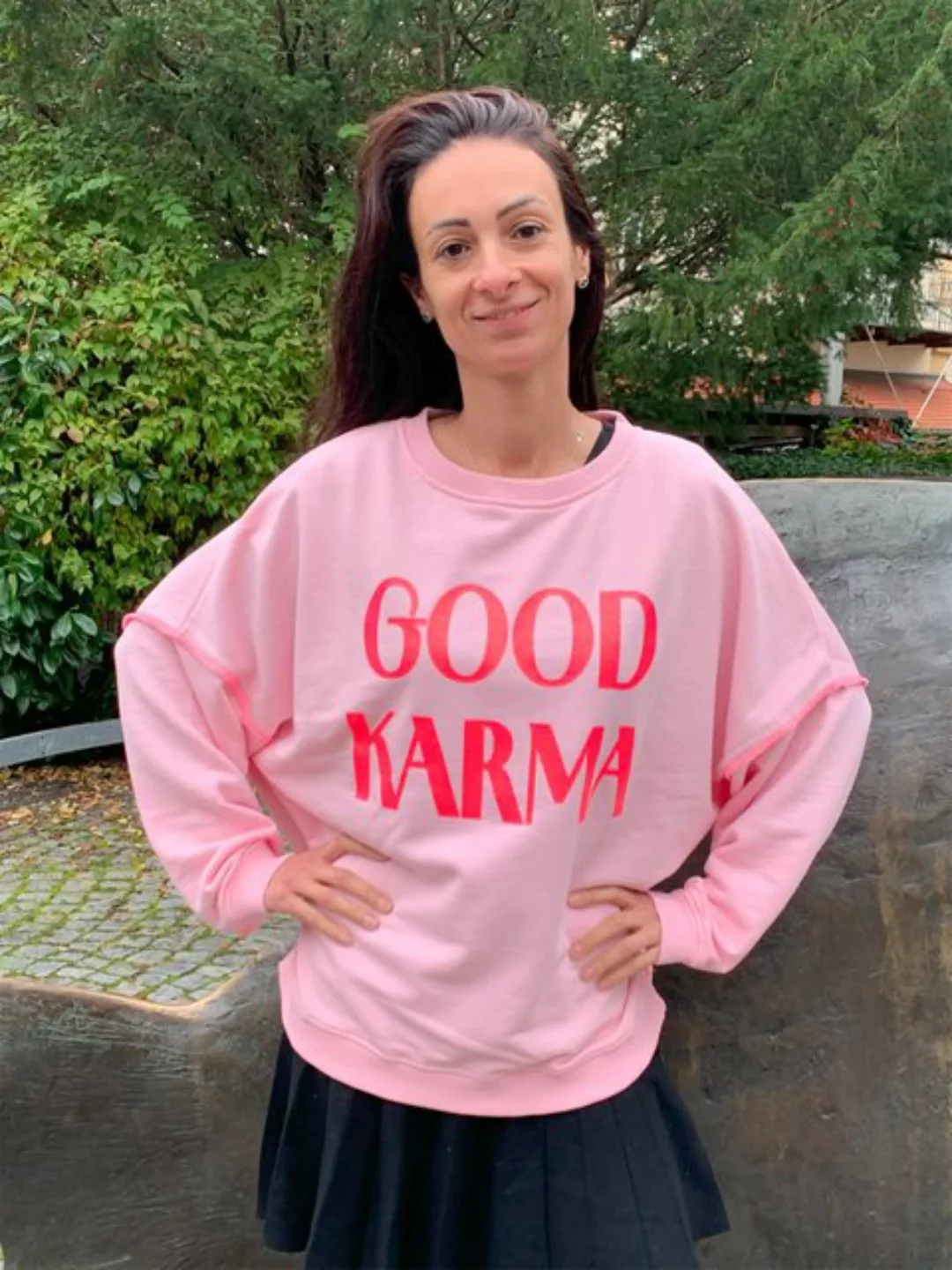 Miss Goodlife Rundhalspullover Roundneck Good Karma Good Luck Glitter Rosa günstig online kaufen