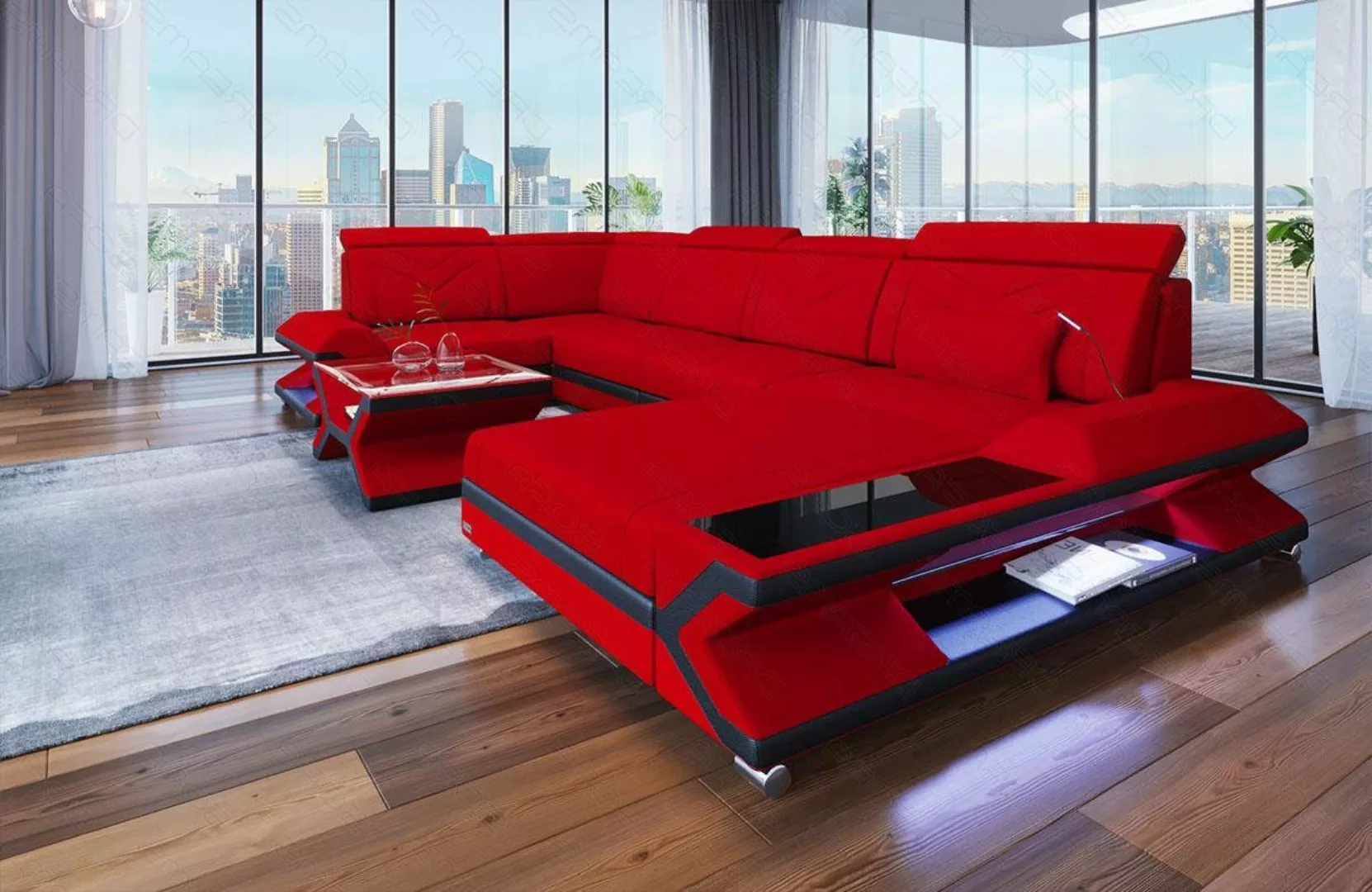 Sofa Dreams Wohnlandschaft Couch Stoff Polstersofa Napoli U Form Stoffsofa, günstig online kaufen
