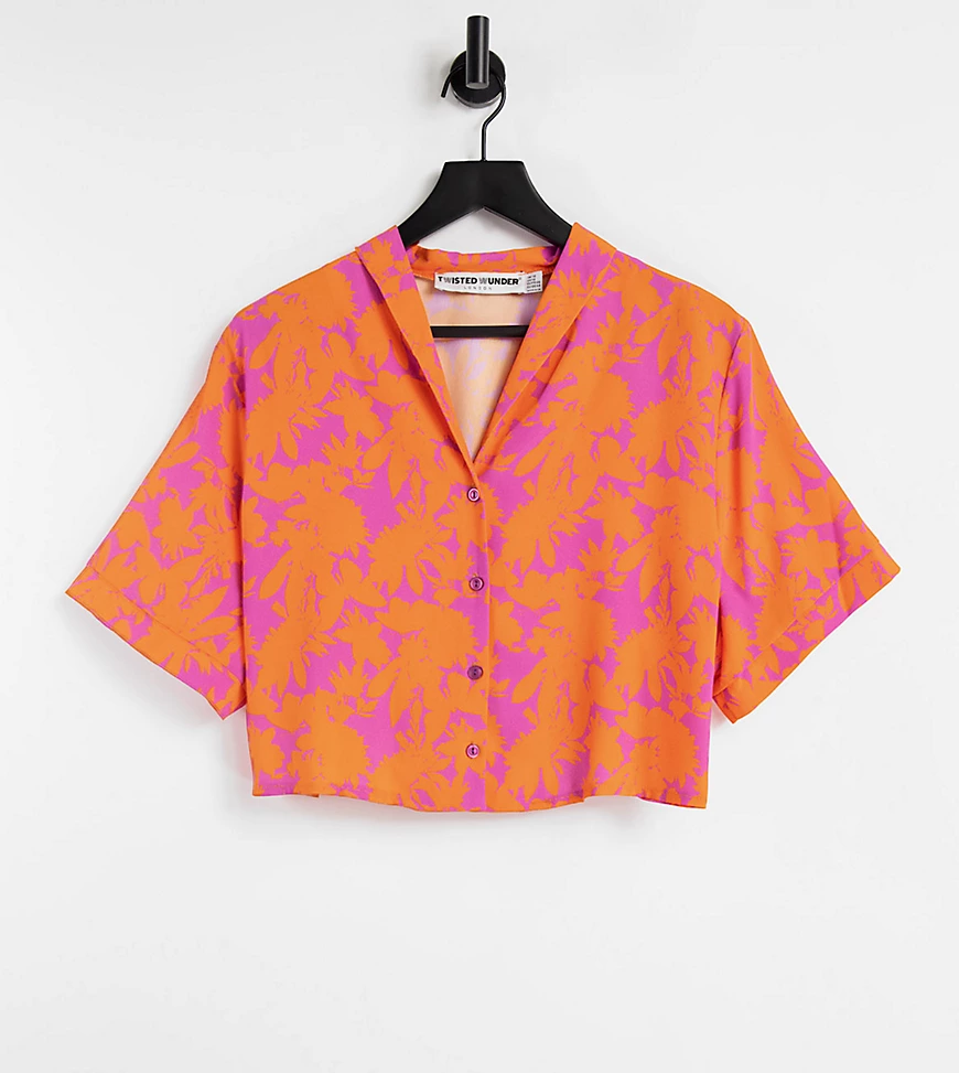 Twisted Wunder Plus – Kurzes Hemd mit offenem Kragen in Orange und Rosa geb günstig online kaufen