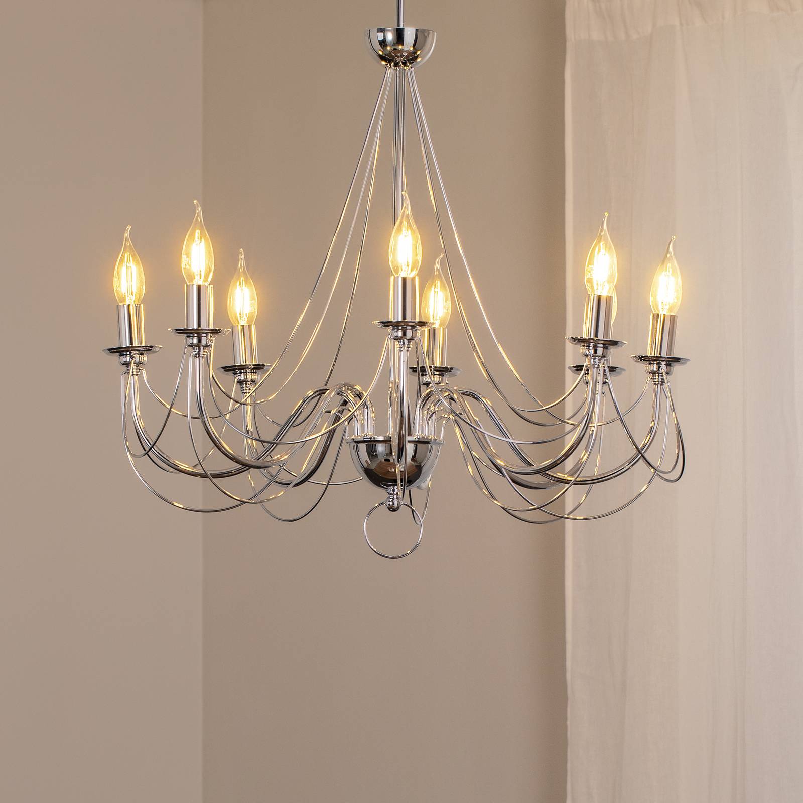 Kronleuchter Retro, achtflammig 75cm, chrom günstig online kaufen