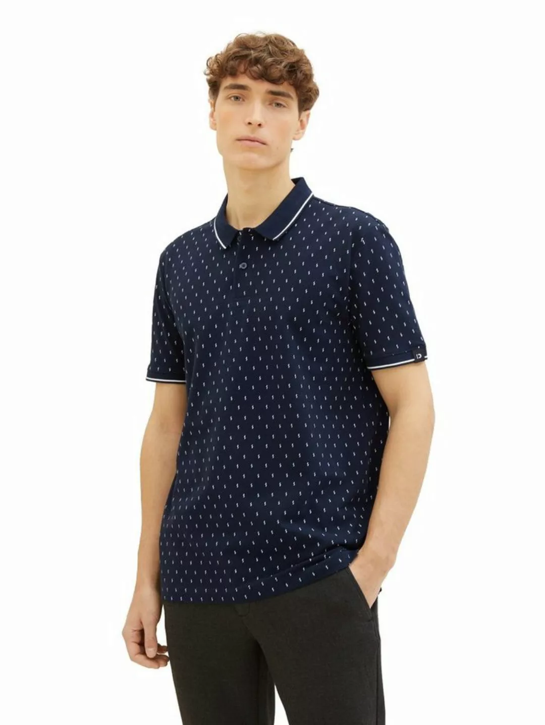 TOM TAILOR Denim Poloshirt mit Minimal-Print und aus reiner Baumwolle günstig online kaufen