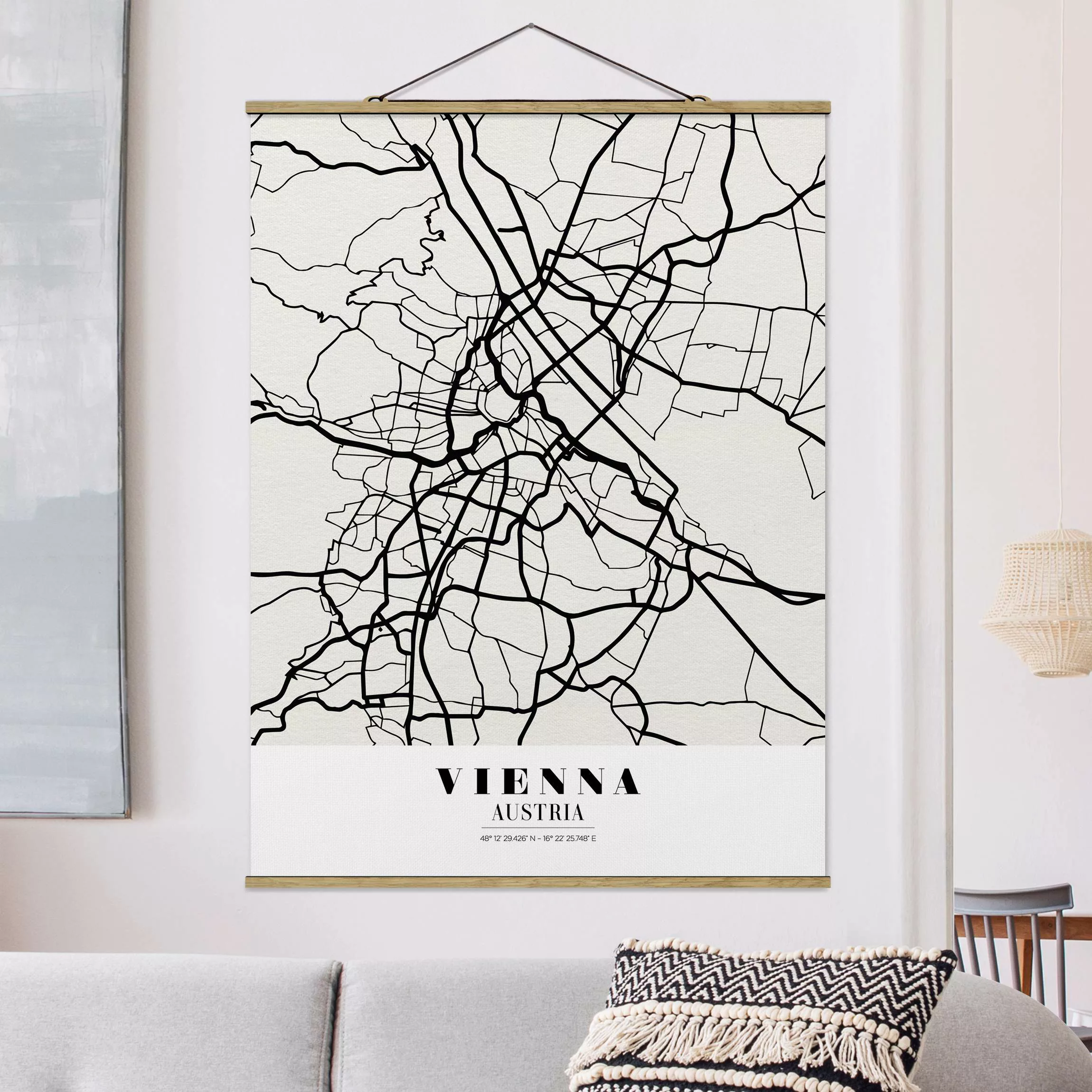Stoffbild Karten mit Posterleisten - Hochformat Stadtplan Vienna - Klassik günstig online kaufen