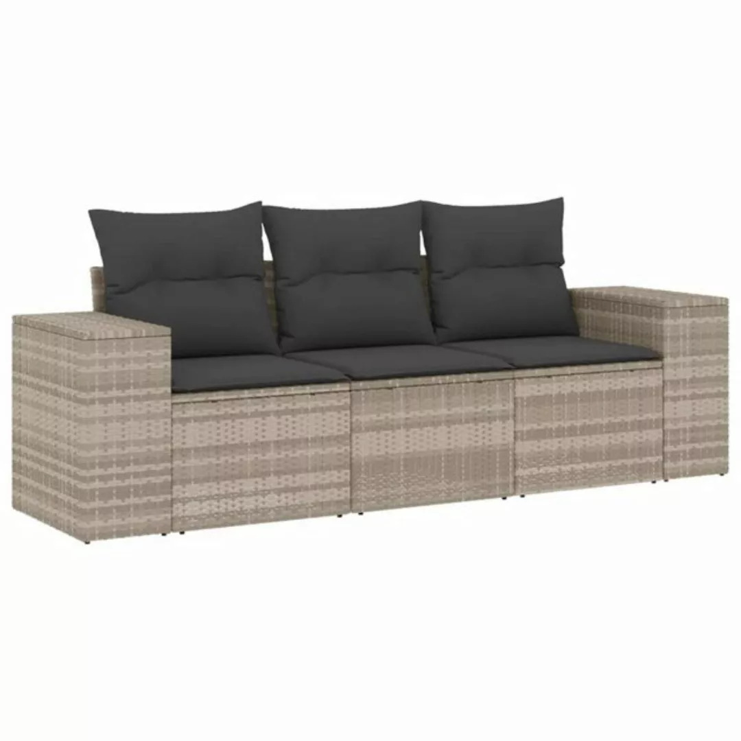 vidaXL Sofaelement 3-tlg. Garten-Sofagarnitur mit Kissen Hellgrau Poly Ratt günstig online kaufen