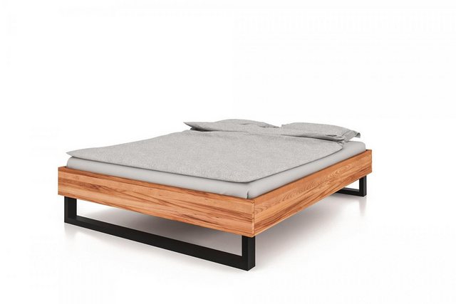 Natur24 Bett Bett Leeds 2 Kernbuche massiv 200x200cm ohne Kopfteil mit Meta günstig online kaufen