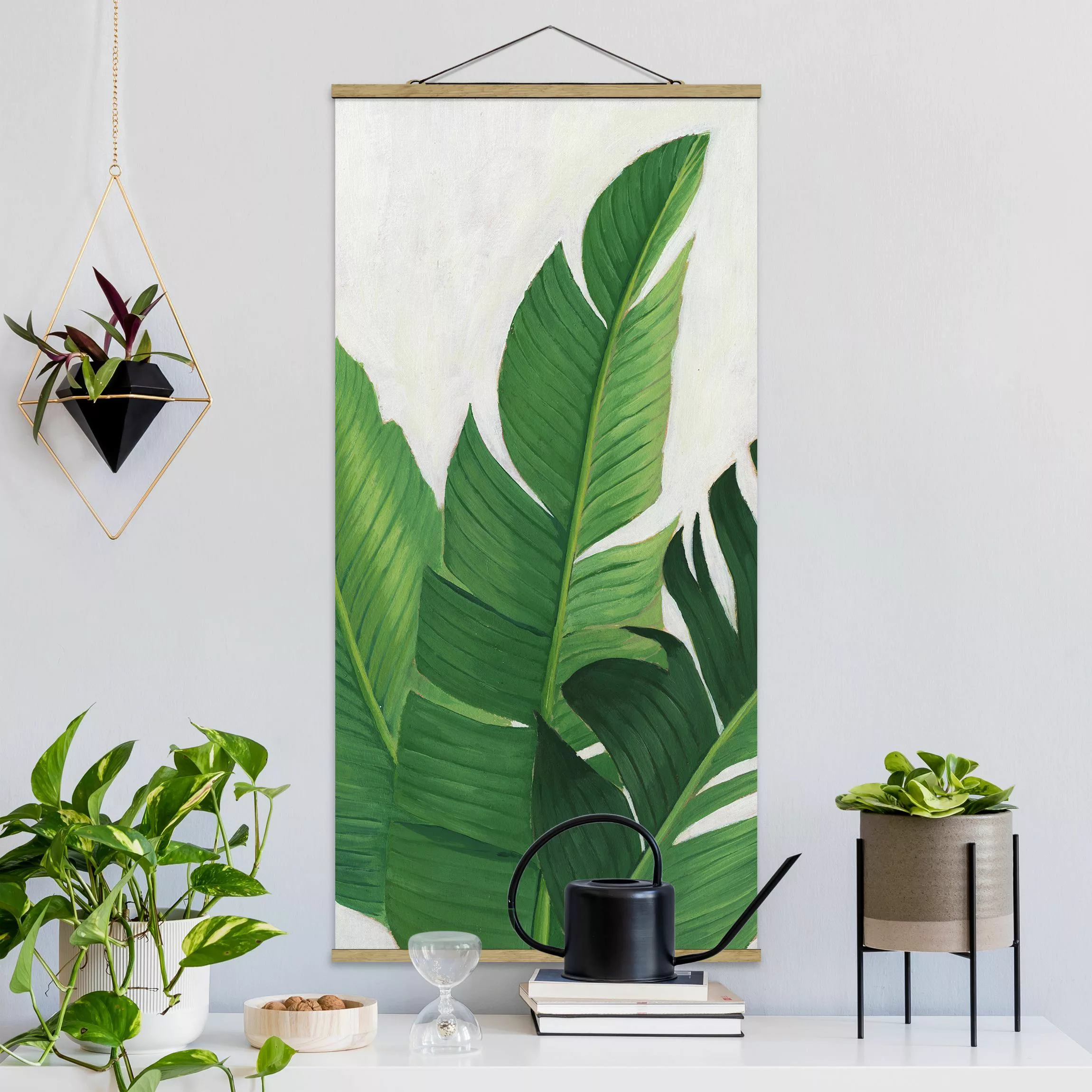 Stoffbild Blumen mit Posterleisten - Hochformat Lieblingspflanzen - Banane günstig online kaufen