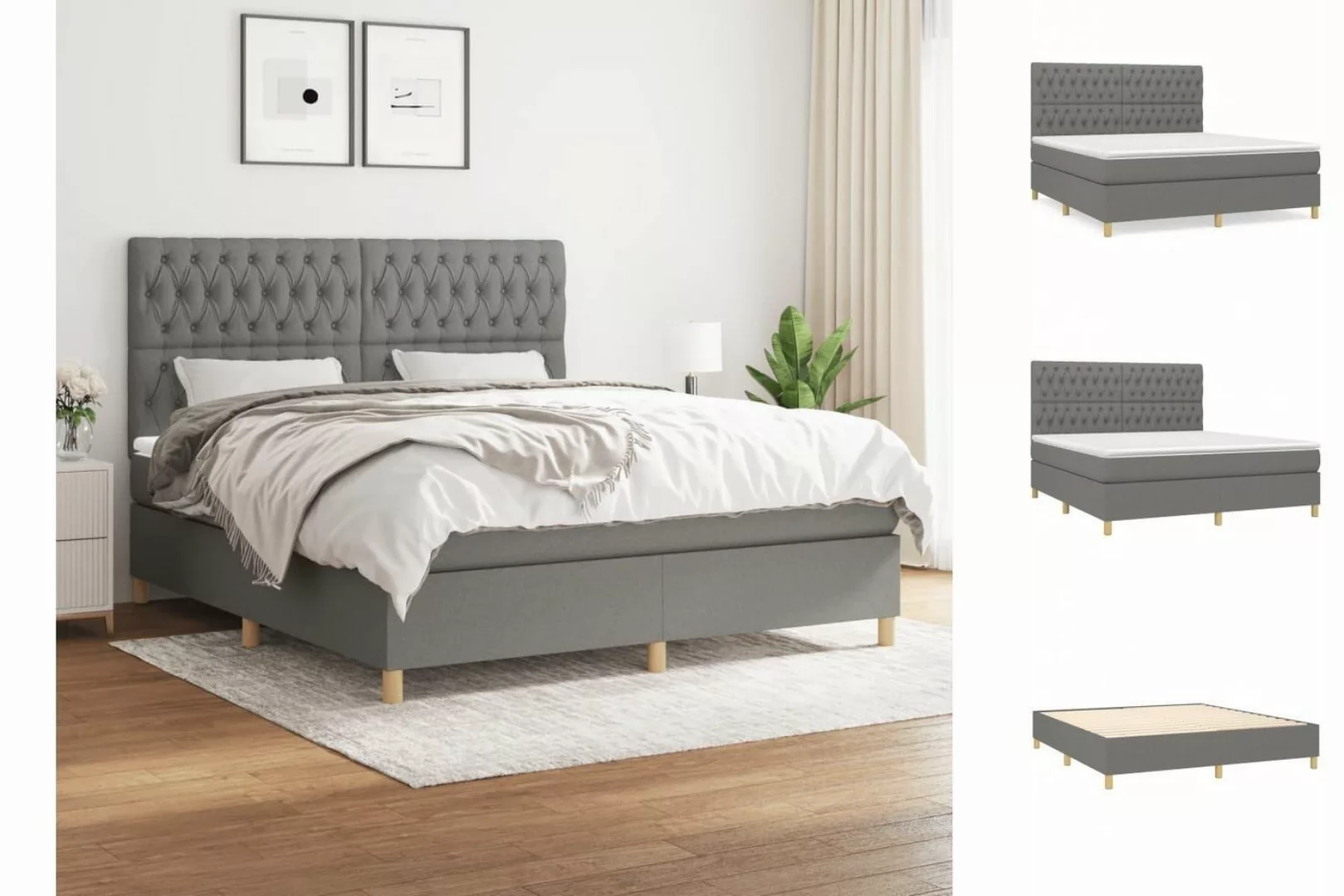 vidaXL Boxspringbett Boxspringbett mit Matratze Dunkelgrau 180x200 cm Stoff günstig online kaufen