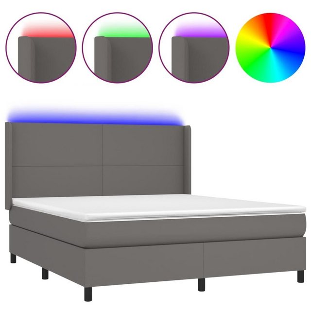 vidaXL Bettgestell Boxspringbett mit Matratze LED Grau 160x200 cm Kunstlede günstig online kaufen