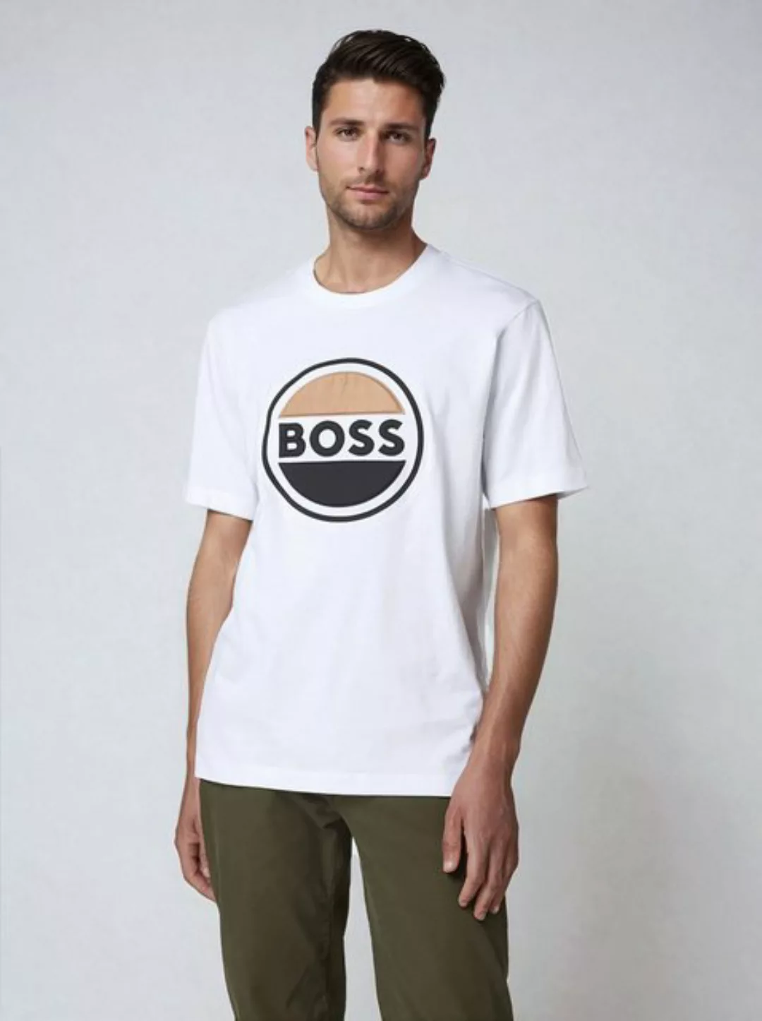 BOSS T-Shirt Herren Shirt HUGO BOSS Tessin mit Label-Stitching Weiß, kurzar günstig online kaufen