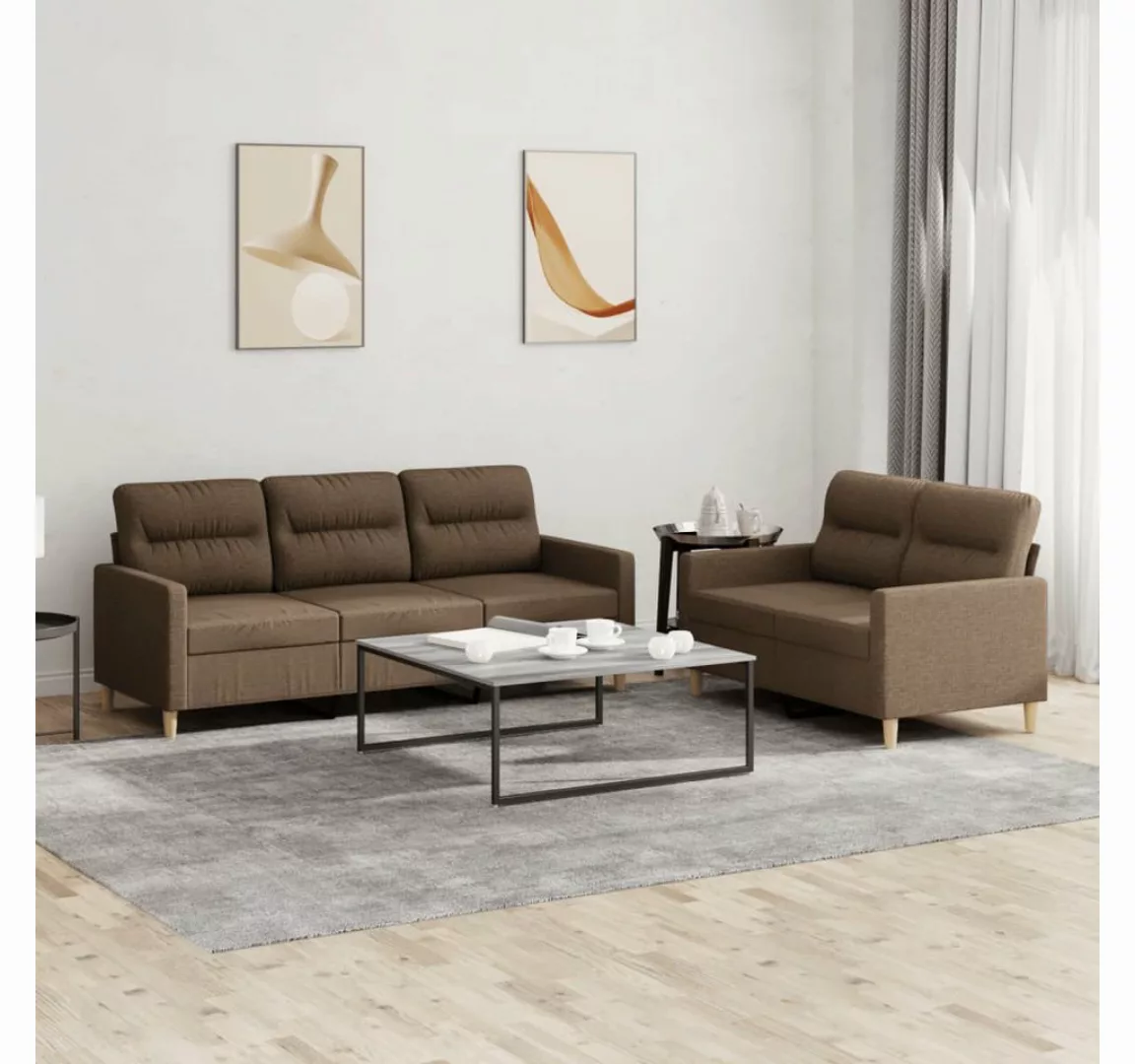 vidaXL Sofa Sofagarnitur Set mit Kissen Stoff, 2-tlg., Braun günstig online kaufen