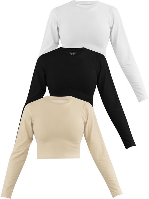 Janice Langarmshirt 3 x Damen crop Langarmshirt hochgeschlossen Noia Figurb günstig online kaufen