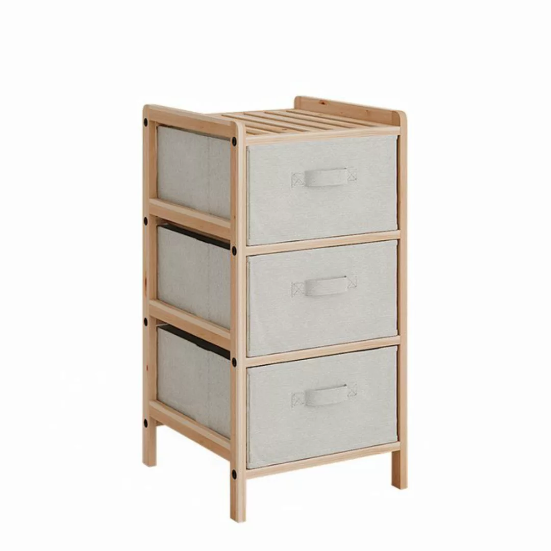 Vicco Midischrank Bruno, Beige/Holz, 34.5 x 67 cm mit 3 Stoffschubladen günstig online kaufen