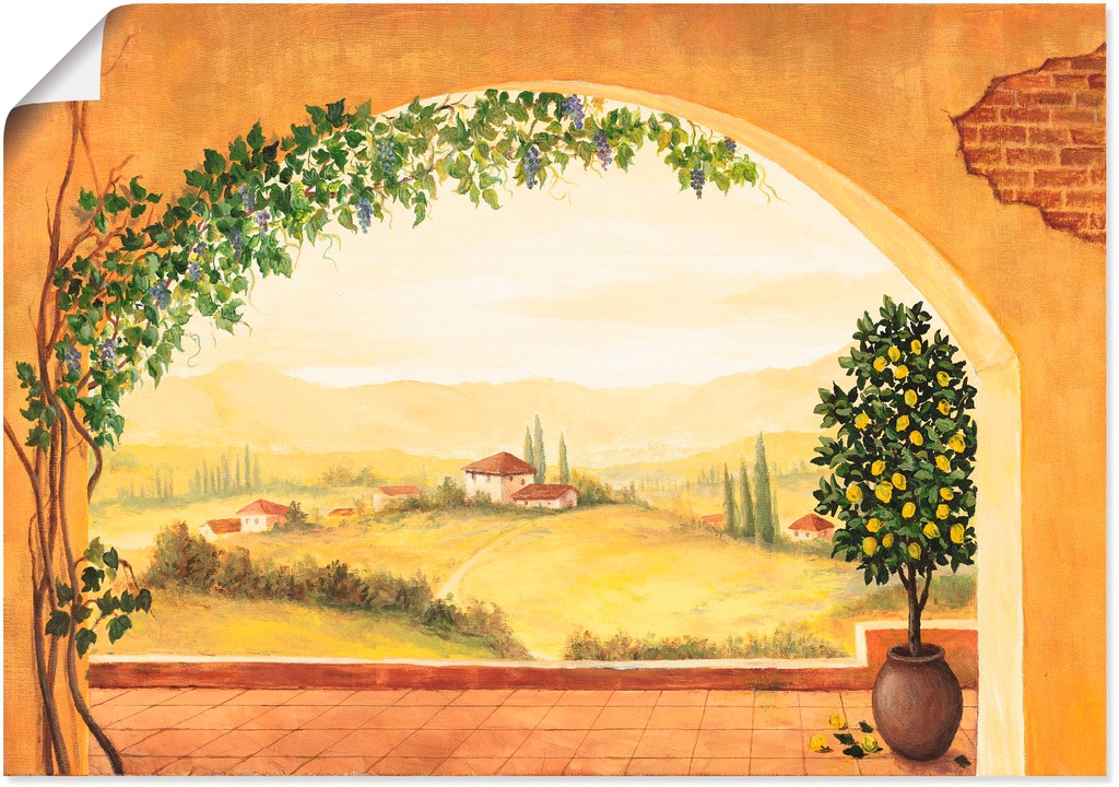 Artland Wandbild "Weinranken vor der Toskanalandschaft", Fensterblick, (1 S günstig online kaufen
