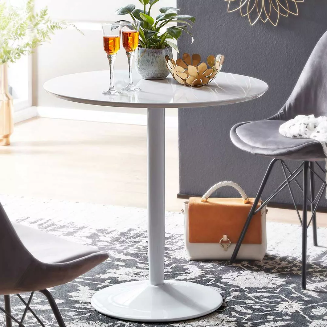 Runder Esstisch in Weiß Hochglanz 75 cm Durchmesser günstig online kaufen